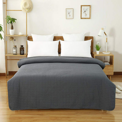 Rootz Reversible Bedspread - Sofa Throw Blanket - Polyester - Breathable - Versatile - Dark Gray - 360 g/m² - 1 cm Hem - 150cm x 200cm