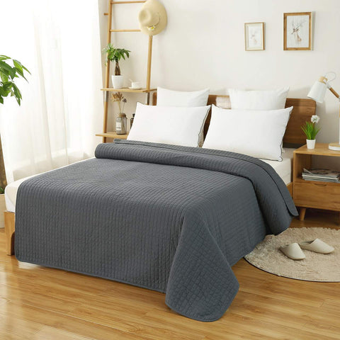 Rootz Reversible Bedspread - Sofa Throw Blanket - Polyester - Breathable - Versatile - Dark Gray - 360 g/m² - 1 cm Hem - 150cm x 200cm