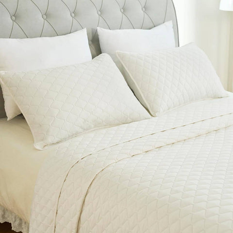 Rootz 3-Piece Bedspread Set - Throw Blanket - Ultrasonic Diamond Quilting - Skin-Friendly - 200x220cm & 50x70cm - Beige/Dark Gray