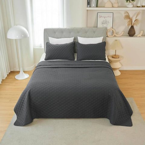 Rootz Daily Blanket Set - Throw Blanket - Bedspread - Hypoallergenic - 200x220cm Grey with 2 Pillowcases 50x70cm - Ultra Comfort