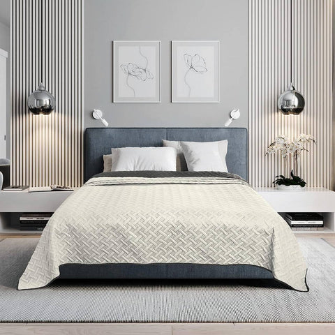 Rootz Daily Blanket - Bed Cover - Quilted Throw - Geometric Pattern - Ultra Soft Comfort - Grey, White Patchwork - 170 x 210 cm
