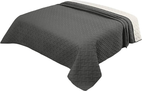 Rootz Daily Blanket - Bed Cover - Quilted Throw - Geometric Pattern - Ultra Soft Comfort - Grey, White Patchwork - 170 x 210 cm