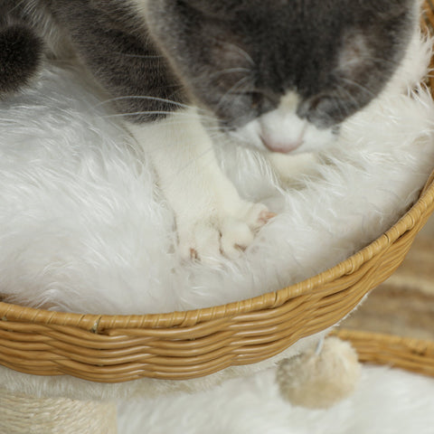 Rootz Cat Tree Climbing Tree - Kitty Playhouse - Feline Activity Center - 2 Baskets - Pillow Washable - 48x48x75.5 cm Brown & White