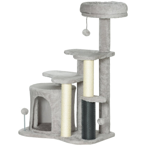 Rootz Cat Tree Activity Center - Cat Condo - Scratching Post - Play Balls - Plush Cozy Bed - Chipboard - Sisal - 60cm x 39cm x 87cm