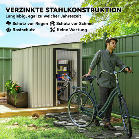 Rootz Metal Device House - Storage Shed - Equipment Shed - Ventilated Outdoor Storage - 154x206.5x181 cm