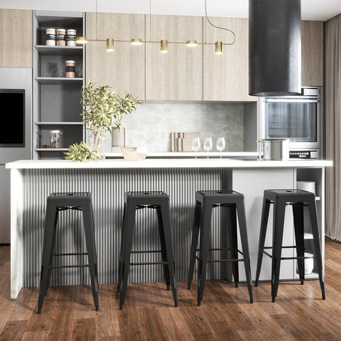 Rootz Set of 4 Industrial Stackable Bar Stools - Metal Chairs - Loft Style Seating - Footrest Comfort - 43cm x 43cm x 76cm
