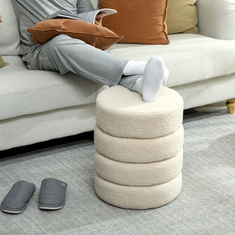 Rootz Round Stool - Footrest - Ottoman - Supports Up to 120kg - φ40 x 45H cm - White Teddyfleece