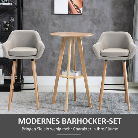 Rootz Modern Bar Stools Set of 2 - Contemporary Kitchen Chairs - Beech Wood Legs - Breathable Fabric - Beige - 55cm x 48cm x 100cm