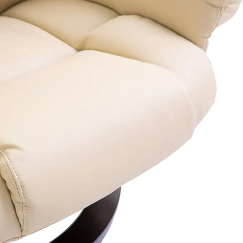 Rootz Relaxation Chair With Stool - Reclining Function - Rotatable - Up To 160 Kg - Faux Leather - Metal Frame - Cream - 80 x 79 x 100 cm