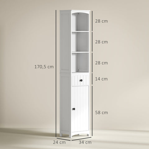 Rootz Bathroom Cabinet with Shelves - Storage Unit - Organizer - Easy Clean, 34cm x 24cm x 170.5cm