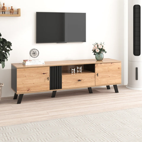 Rootz TV Cabinet - Media Console - Entertainment Unit - Ample Storage - 170cm x 40cm x 50cm - Wood & Black Design