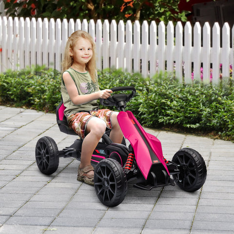 Rootz Children's Go-Kart - Pedal Vehicle - Kid's Racer - Adjustable Seat - Promotes Activity - 100cm x 58cm x 58.5cm - Ages 3-8 - Pink, Black