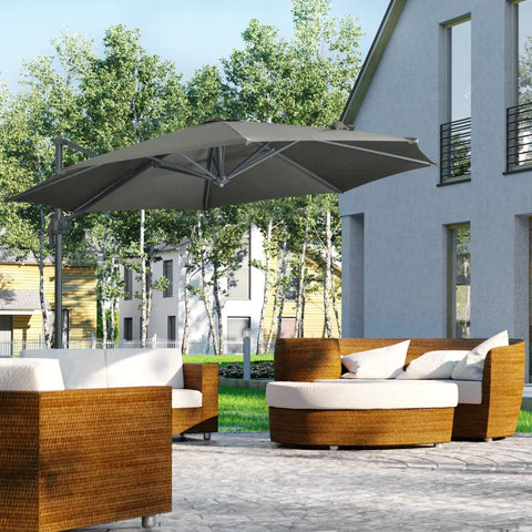 Rootz Parasol - Cantilever Parasol - Garden Umbrella with Cross Base - Weather Resistant - Sun Protection - Aluminum - Gray - 294 cm x 248 cm