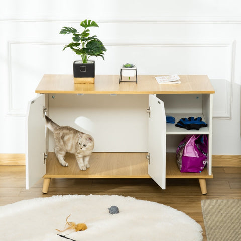 Rootz Cat Cabinet - Cat Litter Box - Bedside Table - Multi-functional Design - Durable Construction - Easy Access - 100cm x 55cm x 60cm - Chipboard and Pine Wood