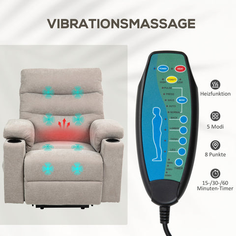 Rootz Massage Chair - Recliner - Electric Armchair - 8 Vibration Points - 93cm x 101cm x 102cm