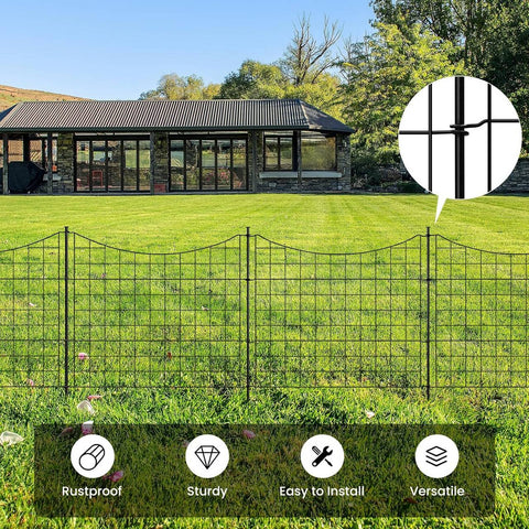 Rootz Pond Fence Garden Barrier - Metal Lattice - Plug-In Fence - Rust Resistant - 70 x 64 cm - Black - Weatherproof & Durable