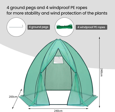 Rootz Conical Greenhouse - Garden Shelter - Plant Protector - UV Protection, Durable Design, Optimal Ventilation - 240cm x 200cm x 240cm / 160cm x 180cm x 160cm