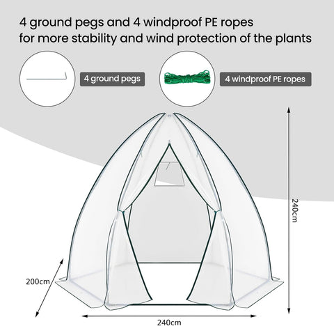 Rootz Conical Greenhouse - Garden Greenhouse - Plant House - Weather-Resistant, Durable Structure, Optimal Ventilation - 240cm x 200cm x 240cm / 160cm x 180cm x 160cm