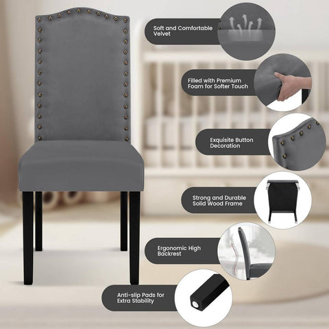 Rootz Velvet Dining Chair - Elegant Chair - Comfortable Seating - High-Quality Velvet - Solid Wood Frame - Non-Slip Feet - 47cm x 103cm x 63cm