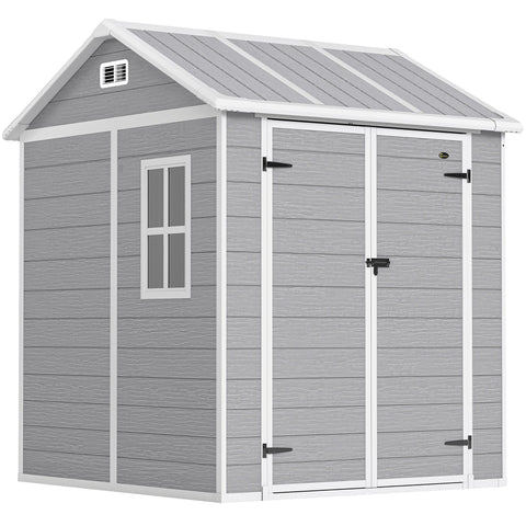 Rootz Garden Shed - Storage House - Outdoor Utility Shelter - Lockable & Waterproof, UV Resistant, Grey, and White 181x181x220cm, With Window & Floor