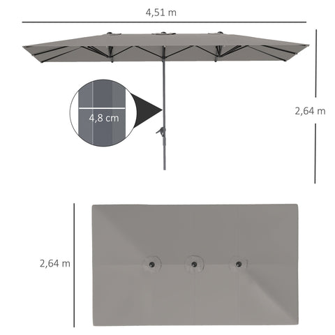 Rootz Double-Sided Umbrella - Parasol - Sunshade - UPF50+ Protection - 451cm x 264cm x 264cm - Durable Aluminum & Metal Struts