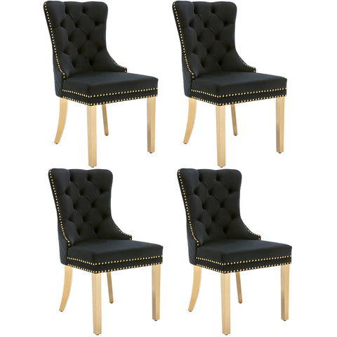 Rootz 4 Piece Dining Room Chair Set - Upholstered Chairs - Nail Head Trim Seating - Luxurious Comfort - 51.5 x 65.5 x 95 cm