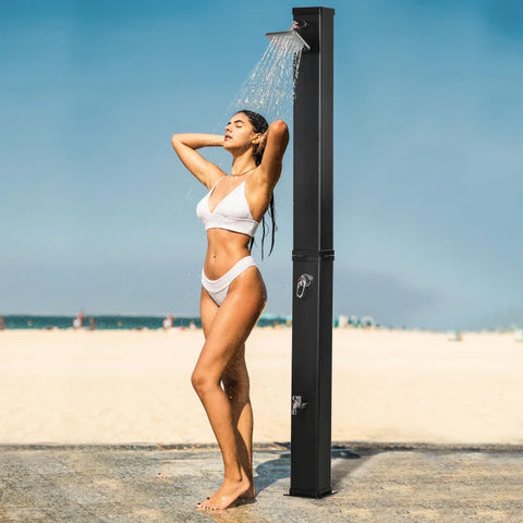 Rootz Solar Shower - 360° Rotating Shower Head - Foot Shower - Water Heating Up To 60°c - Black - 19 x 20 x 217 cm
