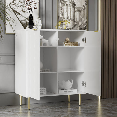 Rootz Sideboard Storage Cabinet - Chest of Drawers - Floral Pattern - Shockproof Design - 75L x 40W x 90H cm - Golden+White
