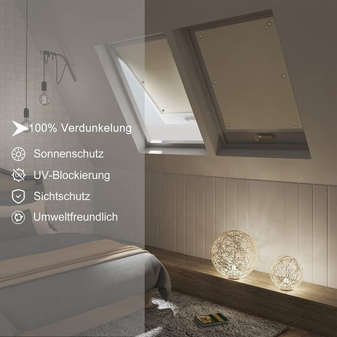 Rootz Thermo Roof Window Roller Blind - Darkening Blind - Sun Shield - 100% Sun & Heat Protection - Brown 60x115 cm