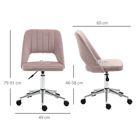 Rootz Office Chair - Ergonomic Swivel Chair - Rotatable Seat - Velvet Comfort - 49cm x 60cm x 79-91cm - Pink