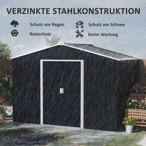 Rootz Metal Tool Shed - Bicycle Shed - Garden Equipment House - Weatherproof & Ventilated - 277 x 195 x 192 cm