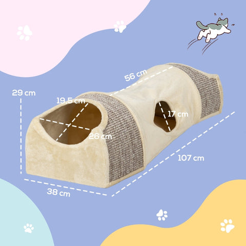 Rootz Cat Tunnel - Pet Tunnel - Play Tunnel - Space-Saving Design - 107cm x 38cm x 29cm