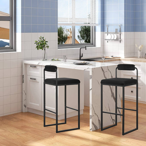 Rootz Bar Stool - High Chair - Velvet Upholstered Chair - Comfortable, Durable, Stable - 39cm x 95.5cm x 38.5cm