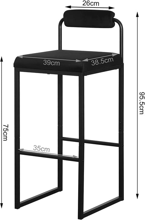 Rootz Bar Stool - High Chair - Velvet Upholstered Chair - Comfortable, Durable, Stable - 39cm x 95.5cm x 38.5cm