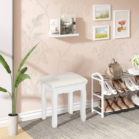 Rootz Elegant White Makeup Stool - Vanity Seat - Dressing Chair - Comfortable Velvet Cover - Versatile Use - Durable Construction - 38cm x 45cm x 28.5cm