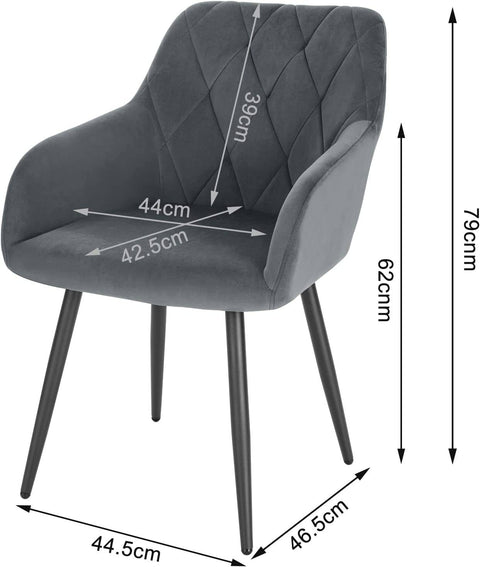 Rootz Velvet Dining Chair - Ergonomic Chair - Comfortable Seating - Luxurious Velvet - Sturdy Metal Legs - 44cm x 42.5cm x 46.5cm
