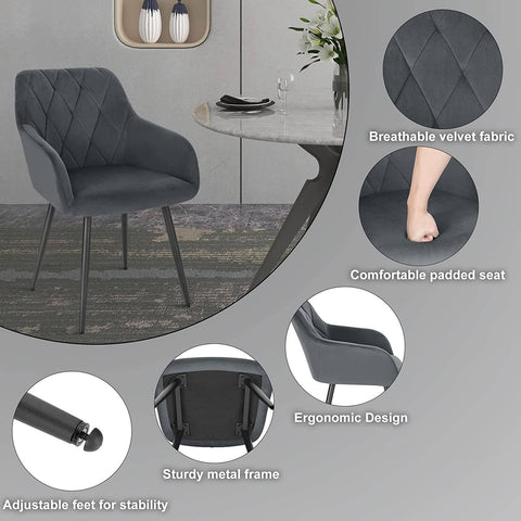 Rootz Velvet Dining Chair - Ergonomic Chair - Comfortable Seating - Luxurious Velvet - Sturdy Metal Legs - 44cm x 42.5cm x 46.5cm