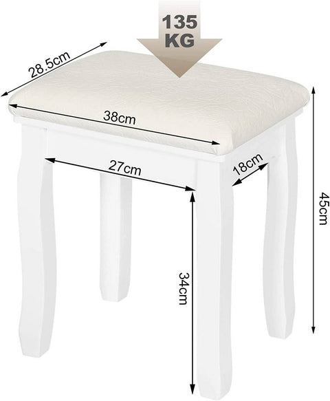 Rootz Elegant White Makeup Stool - Vanity Seat - Dressing Chair - Comfortable Velvet Cover - Versatile Use - Durable Construction - 38cm x 45cm x 28.5cm