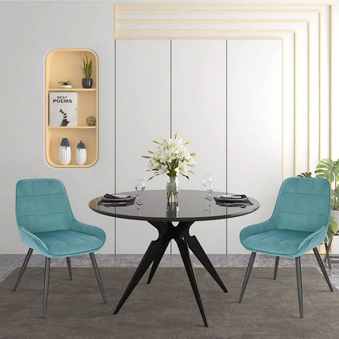 Rootz Set of 6 Dining Chairs - Velvet Accent Chairs - Turquoise Upholstered Chairs - Ergonomic Design - Durable & Stable - Floor Protection - 81.5cm x 38cm x 43cm