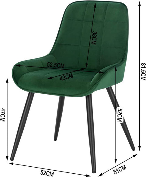 Rootz Set of 6 Dining Chairs - Velvet Accent Chairs - Upholstered Chairs - Ergonomic Design, Durable Structure, Floor Protection - 81.5cm x 38cm x 43cm - Dark Green