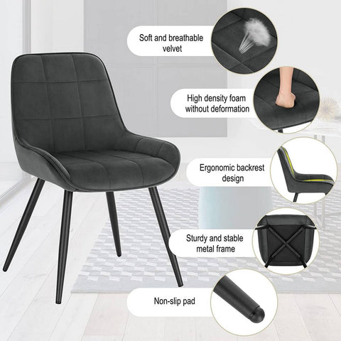 Rootz Set of 6 Dining Chairs - Velvet Accent Chairs - Upholstered Chairs - Ergonomic Design, Floor Protection, Durable Construction - 81.5cm x 38cm x 43cm