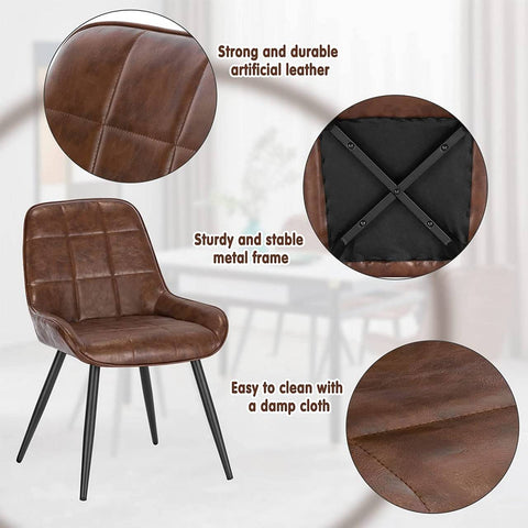 Rootz Set of 2 Dining Chairs - Accent Chairs - Upholstered Chairs - Faux Leather - Ergonomic & Comfortable - Robust & Stable - Floor Protection - 81.5cm x 38cm x 43cm