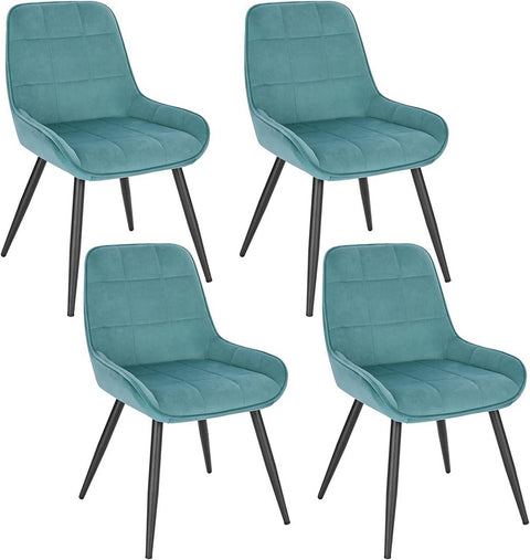 Rootz Set of 4 Dining Chairs - Velvet Accent Chairs - Turquoise Upholstered Chairs - Ergonomic Design, Durable Structure, Floor Protection - 81.5cm x 38cm x 43cm