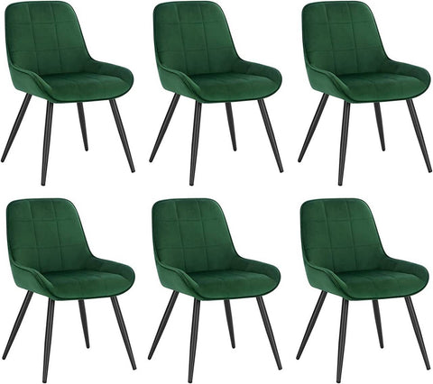 Rootz Set of 6 Dining Chairs - Velvet Accent Chairs - Upholstered Chairs - Ergonomic Design, Durable Structure, Floor Protection - 81.5cm x 38cm x 43cm - Dark Green