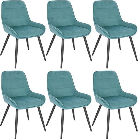 Rootz Set of 6 Dining Chairs - Velvet Accent Chairs - Turquoise Upholstered Chairs - Ergonomic Design - Durable & Stable - Floor Protection - 81.5cm x 38cm x 43cm
