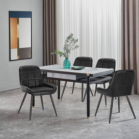 Rootz Set of 6 Dining Chairs - Upholstered Chairs - Faux Leather Seats - Ergonomic Design - Sturdy & Durable - Floor Protection - 81.5cm x 38cm x 43cm