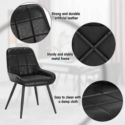 Rootz Set of 6 Dining Chairs - Upholstered Chairs - Faux Leather Seats - Ergonomic Design - Sturdy & Durable - Floor Protection - 81.5cm x 38cm x 43cm