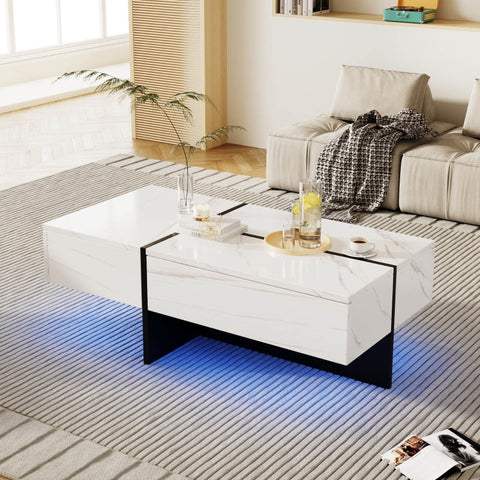 Rootz Coffee Table - Elegant Center Table - Living Room Table - LED Lighting System - 100L x 50W x 34.5H cm