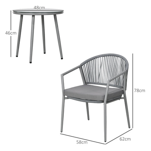 Rootz Garden Furniture Set - Patio Chairs - Outdoor Seating - Weatherproof - Comfortable Cushions - Elegant Design - 58cm x 62cm x 78cm (Chairs), Ø 48cm x 46cm (Table)