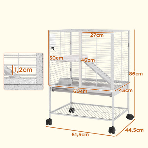Rootz Cage for Small Animals - Mobile Habitat - Ferret Enclosure - 2 Tiers & Wheels - 61.5cm x 44.5cm x 86cm Grey